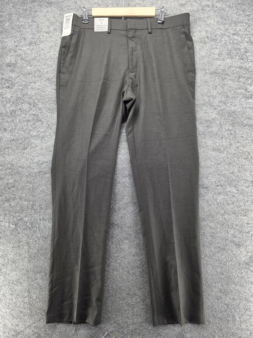 Reaction Kenneth Cole Pants Mens 36x32 Brown Micro Houndstooth Skinny Stretch